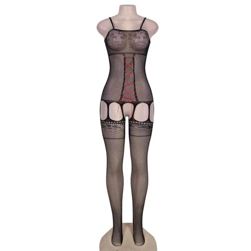 Bodystocking z gorsetowym wiązaniem z przodu