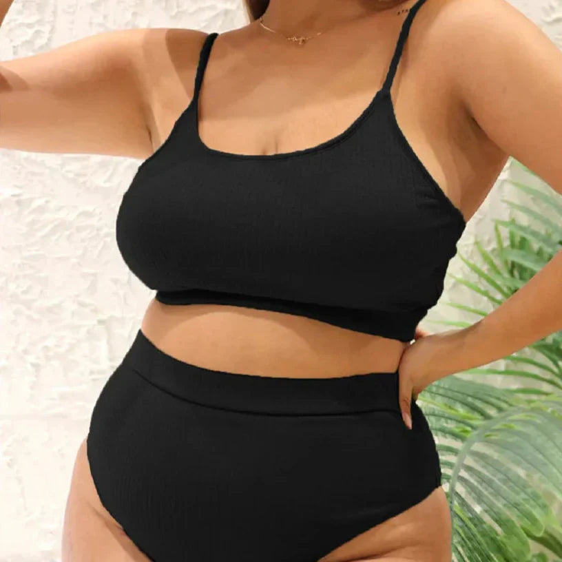Dwuczęściowy strój kąpielowy plus size z majtkami z wysokim stanem