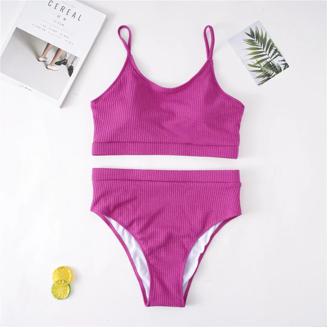 Dwuczęściowy strój kąpielowy plus size z majtkami z wysokim stanem