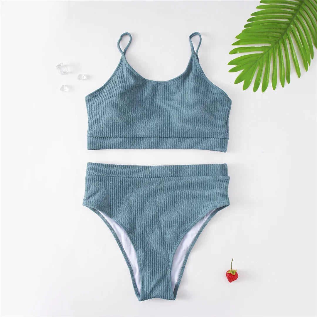 Dwuczęściowy strój kąpielowy plus size z majtkami z wysokim stanem