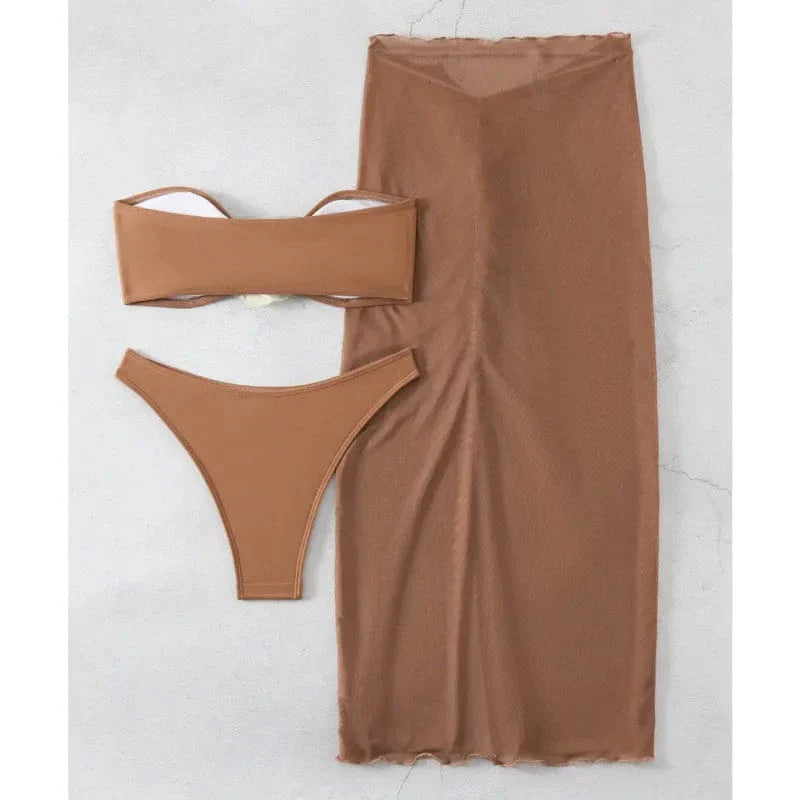 Strój kąpielowy bikini ze spódnicą z rozcięciem