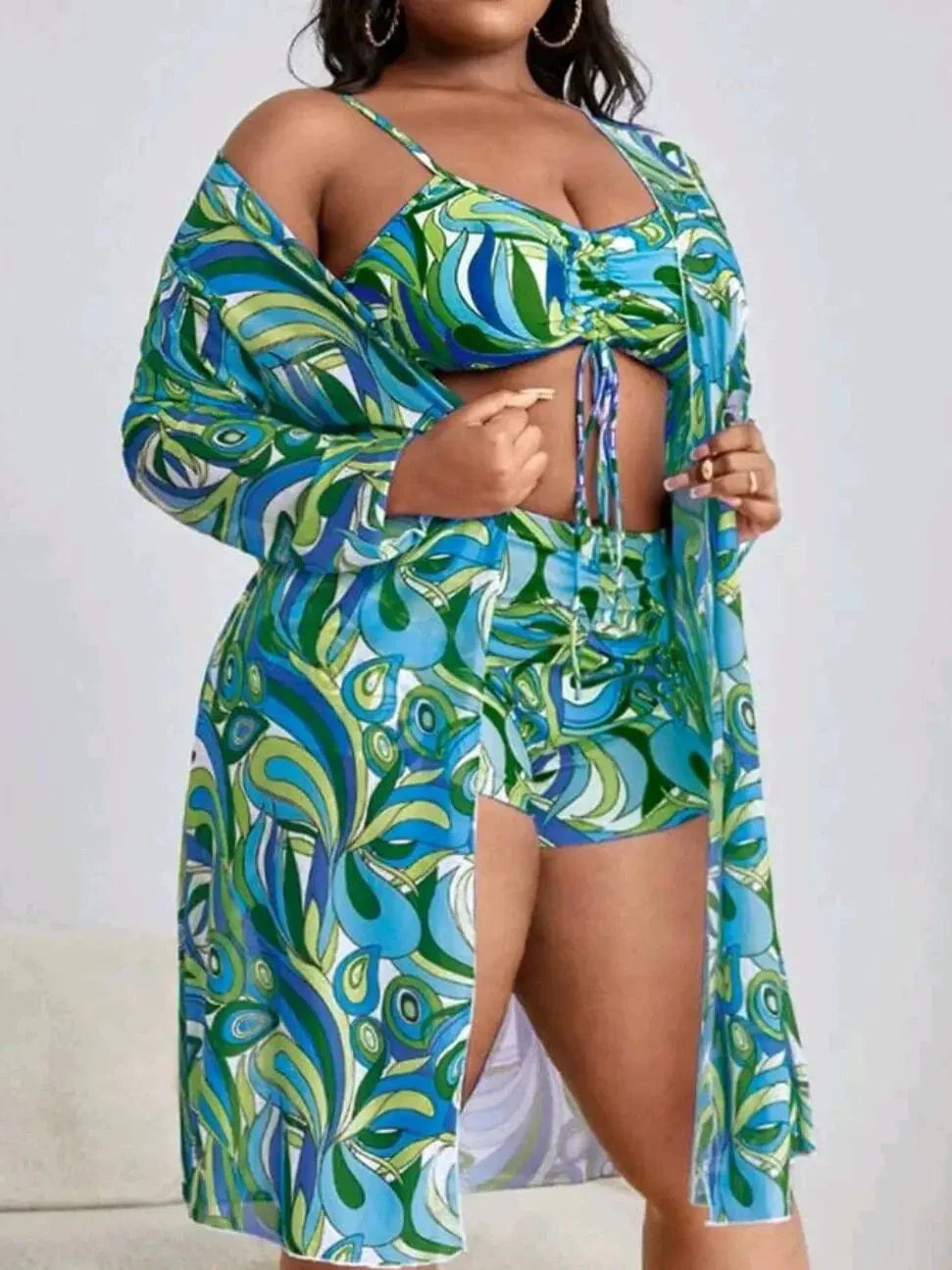 Dwuczęściowy strój kąpielowy plus size z narzutką