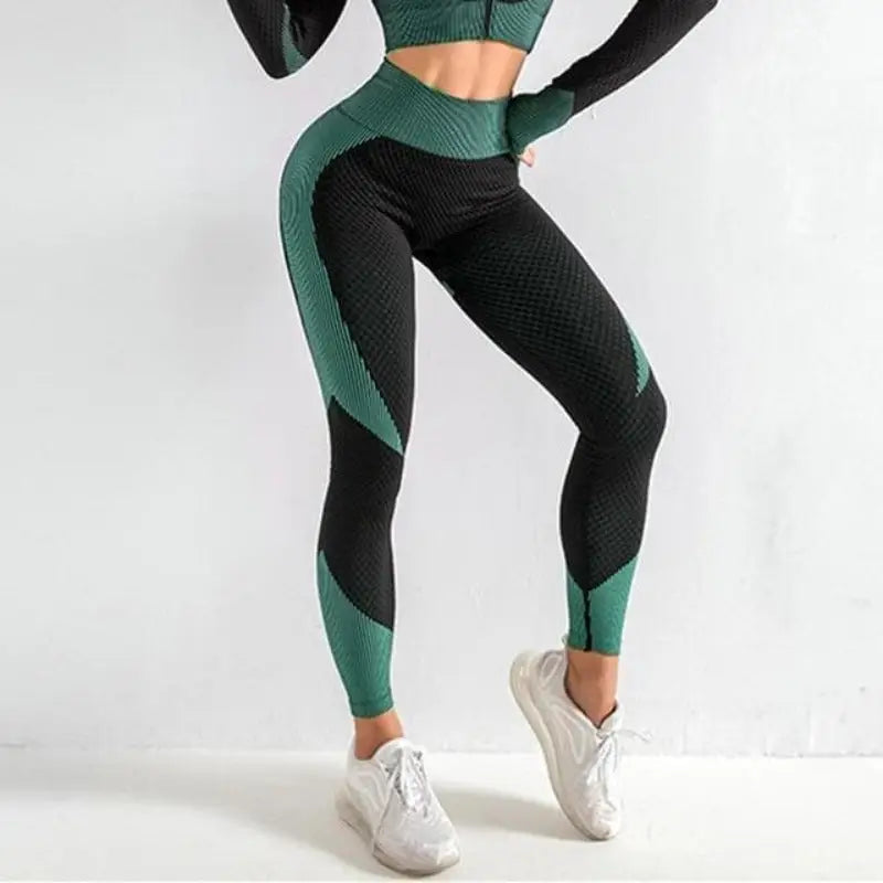 Ciemnozielony Legginsy sportowe z efektem push-up