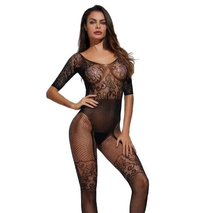 Czarny Bodystocking z rękawem 3/4
