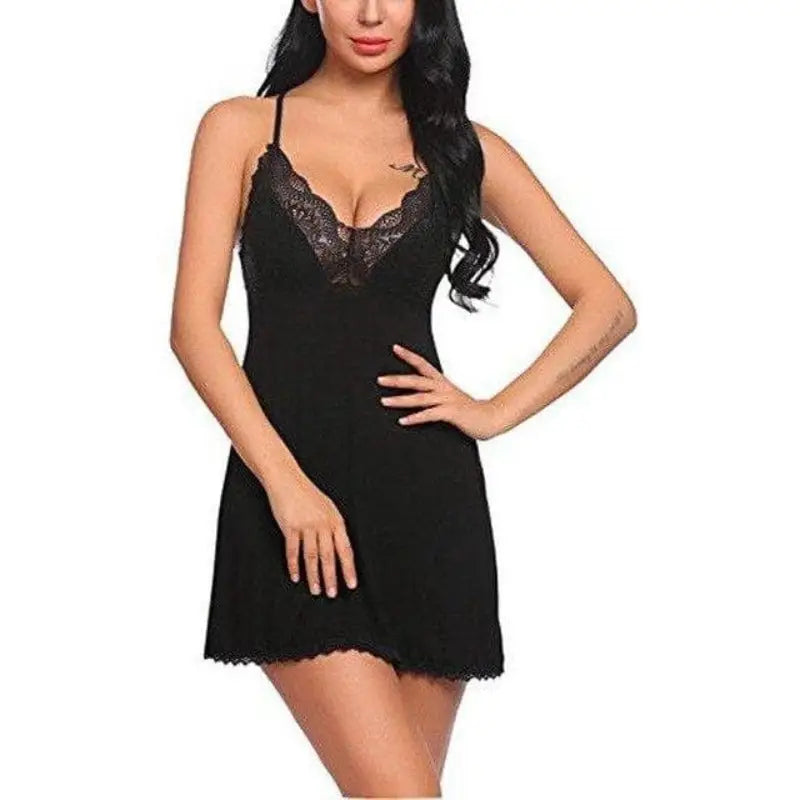 Czarny Koszula nocna z rozcięciem na plecach baby doll
