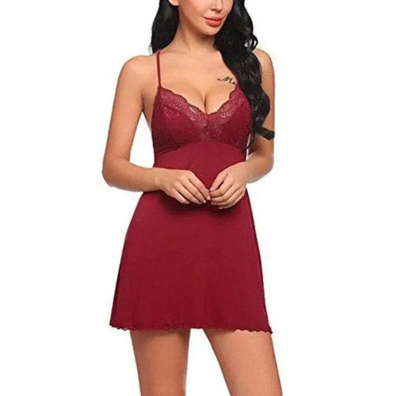 Czerwony Koszula nocna z rozcięciem na plecach baby doll