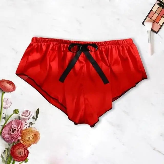 Czerwony Szorty do spania z satyny