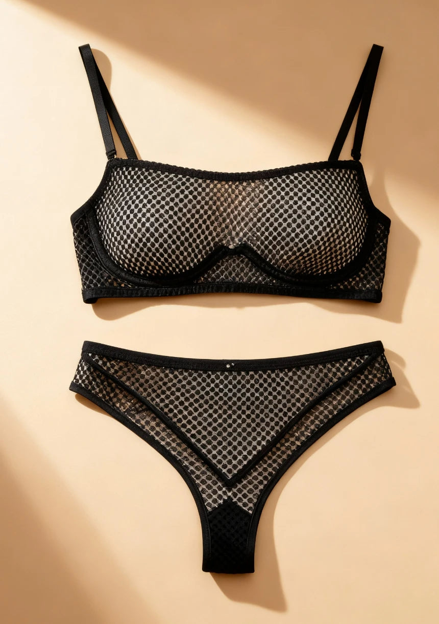 Komplet bielizny z dekoracyjnej siateczki