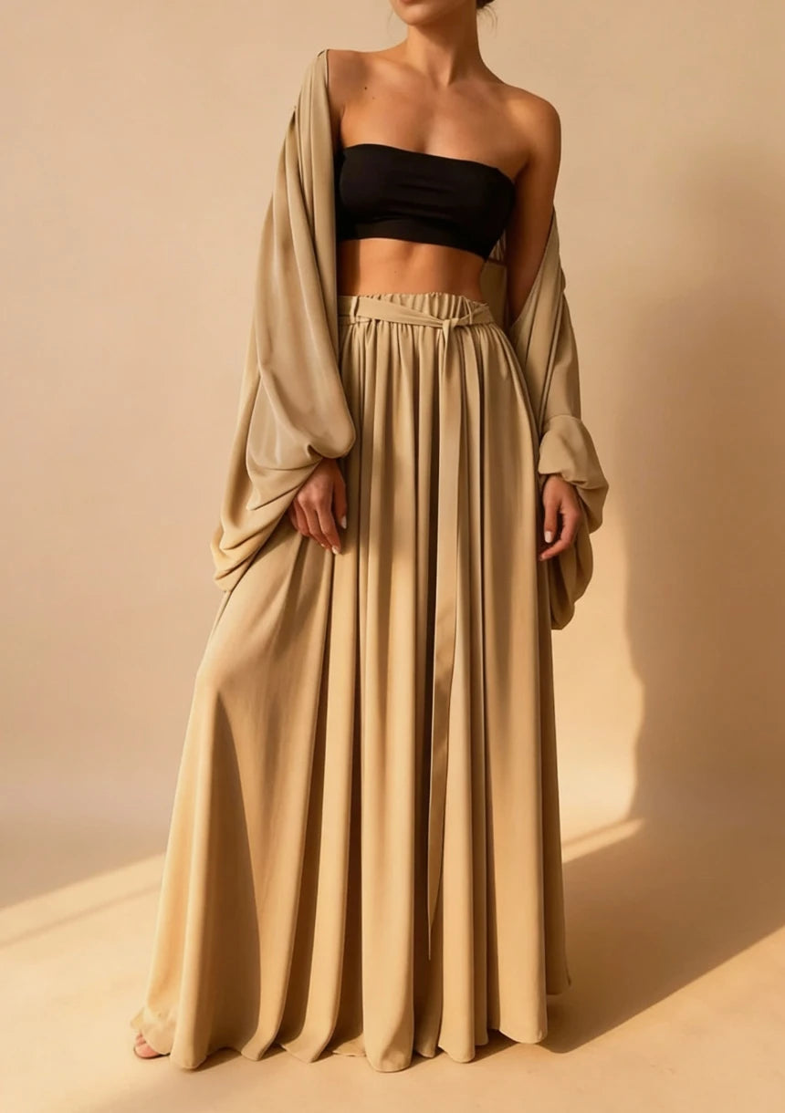 3-częściowy luźny komplet odzieży domowej z długimi spodniami i peniuarem