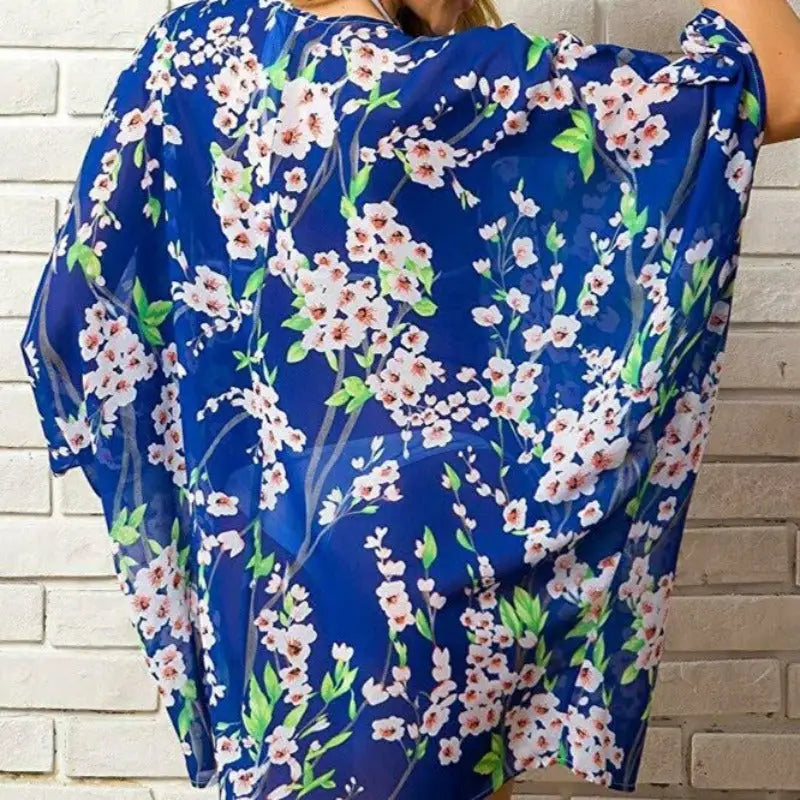 Niebieski Kolorowe kimono plażowe