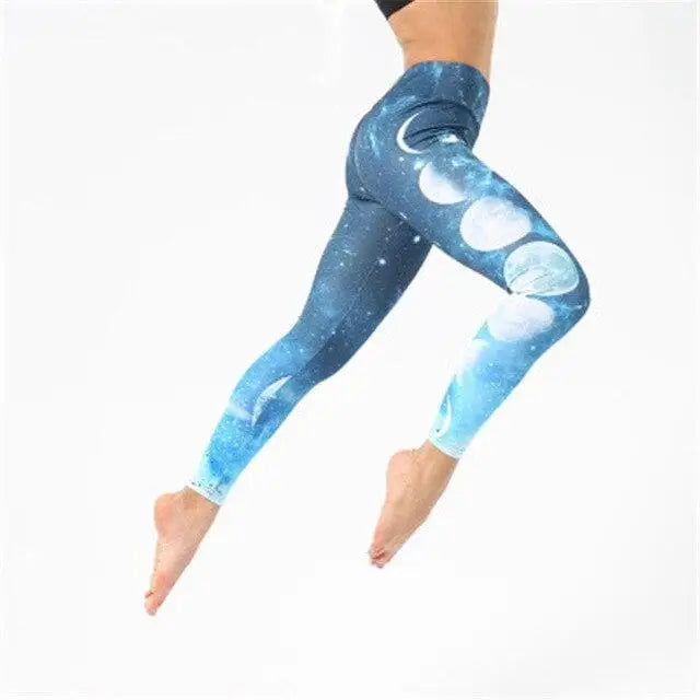Niebieski Legginsy sportowe w wyraziste wzory