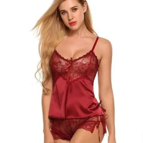 Piżama damska satynowa z koronką