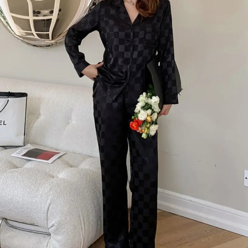 Piżama satynowa w kratkę