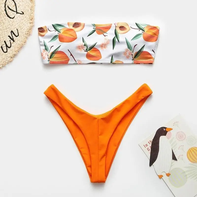 Pomarańczowy Strój kąpielowy dwuczęściowy bandeau