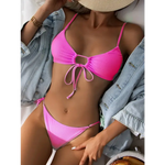 Strój kąpielowy dwuczęściowy bikini z wiązaniem z przodu - Różowy / S