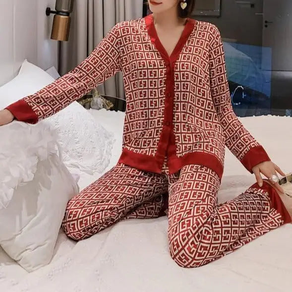 Wzorzysta piżama damska - Czerwony / S
