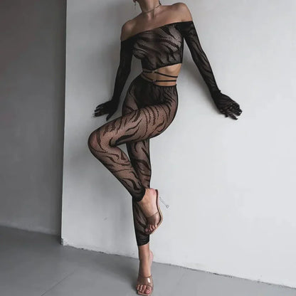 Komplet bielizny bodystocking z długimi rajstopami bez stóp