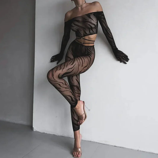 Komplet bielizny bodystocking z długimi rajstopami bez stóp