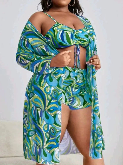 Dwuczęściowy strój kąpielowy plus size z narzutką