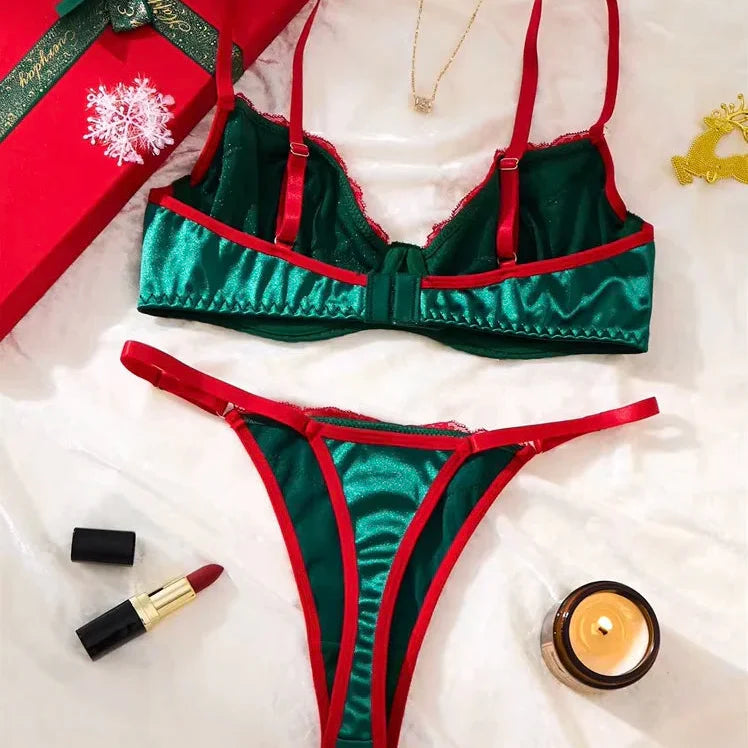 Świąteczny komplet bielizny z welurowym biustonoszem