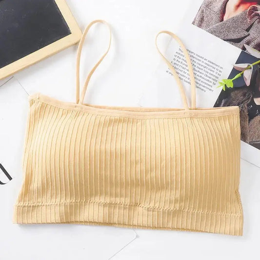 Beżowy Biustonosz bandeau w prążki