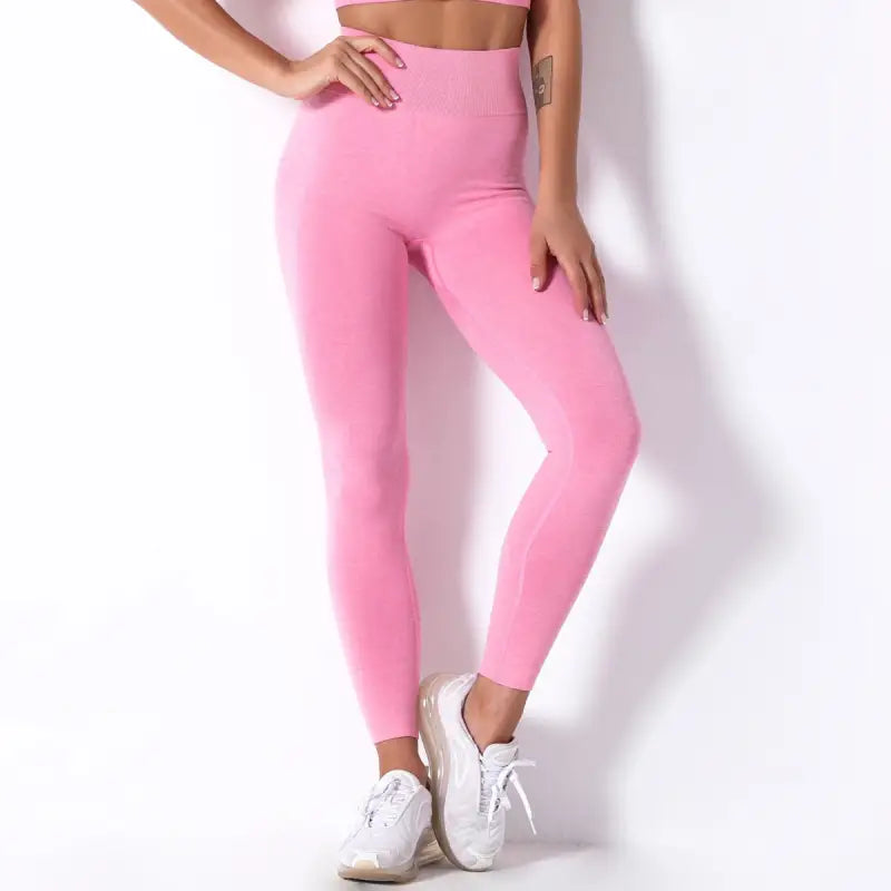 Bezszwowe legginsy w pastelowych kolorach - Różowy / S