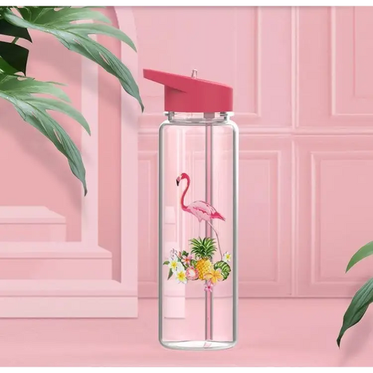 Butelka na wodę wzór flaminga - Czerwony / 0.75L