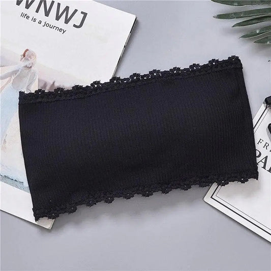 Czarny Biustonosz bandeau wykończony falbanką