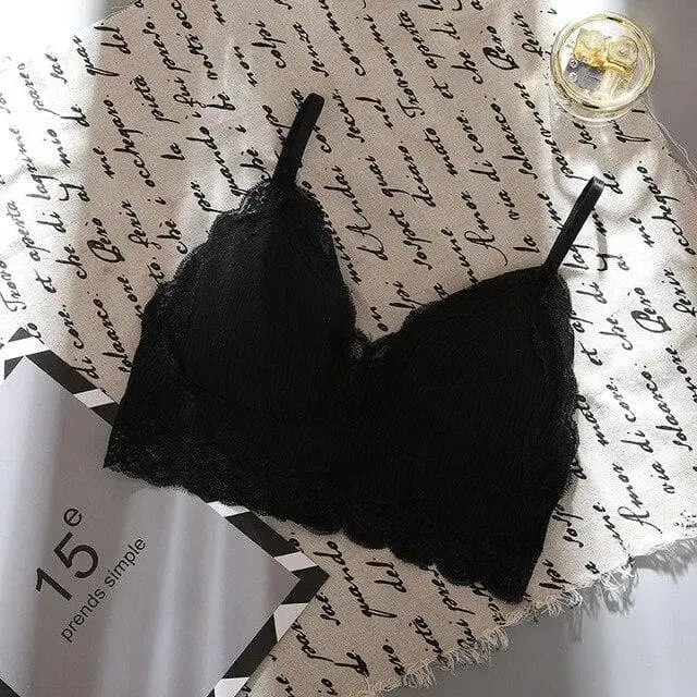 Czarny Biustonosz bralette prążkowany materiał