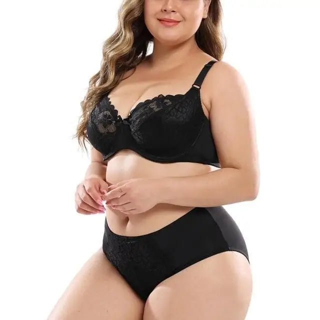 Czarny Komplet bielizny koronkowej plus size