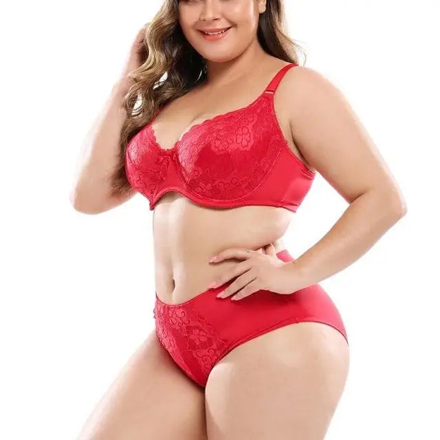 Czerwony Komplet bielizny koronkowej plus size