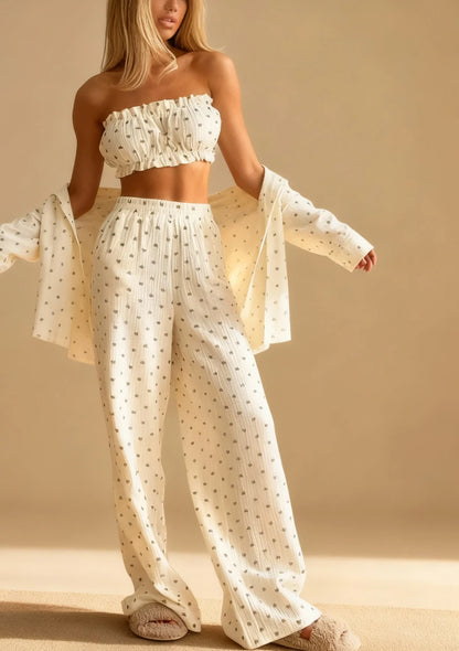 3-częściowa długa piżama w serduszka