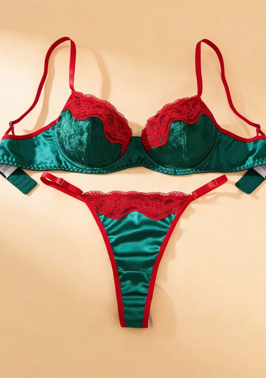 Świąteczny komplet bielizny z welurowym biustonoszem