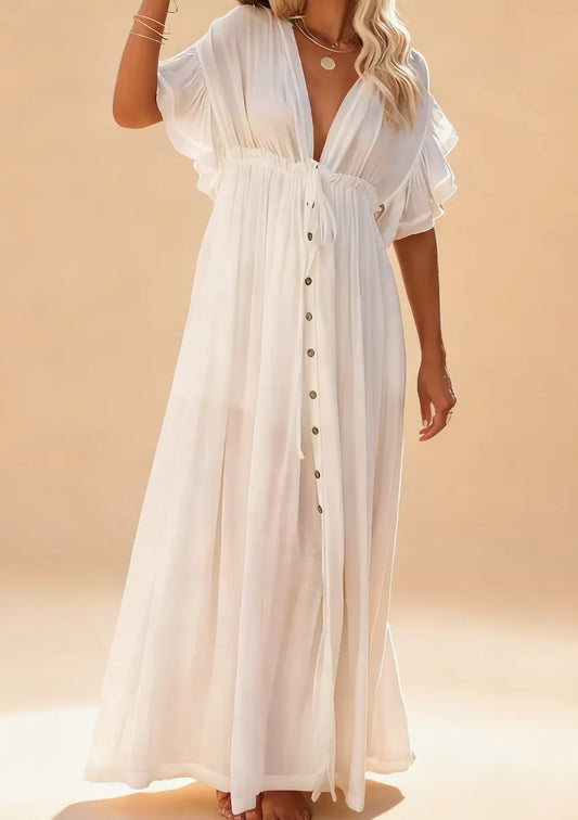 Długie koronkowe kimono plażowe