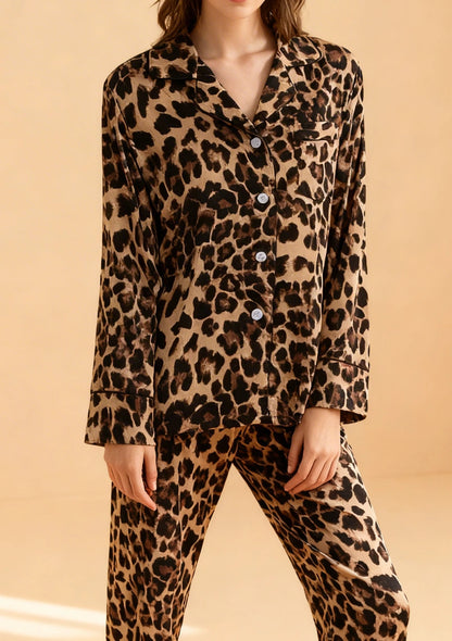 Koszulowa piżama damska w panterkę