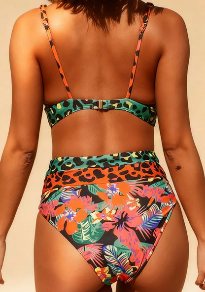 Dwuczęściowy strój kąpielowy bikini z wysokim stanem we wzory