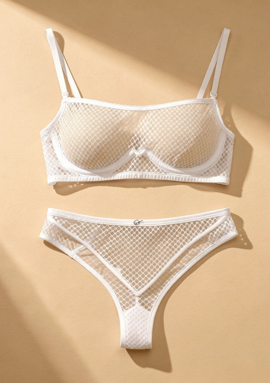 Komplet bielizny z dekoracyjnej siateczki