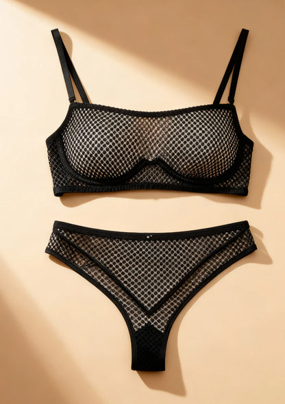 Komplet bielizny z dekoracyjnej siateczki