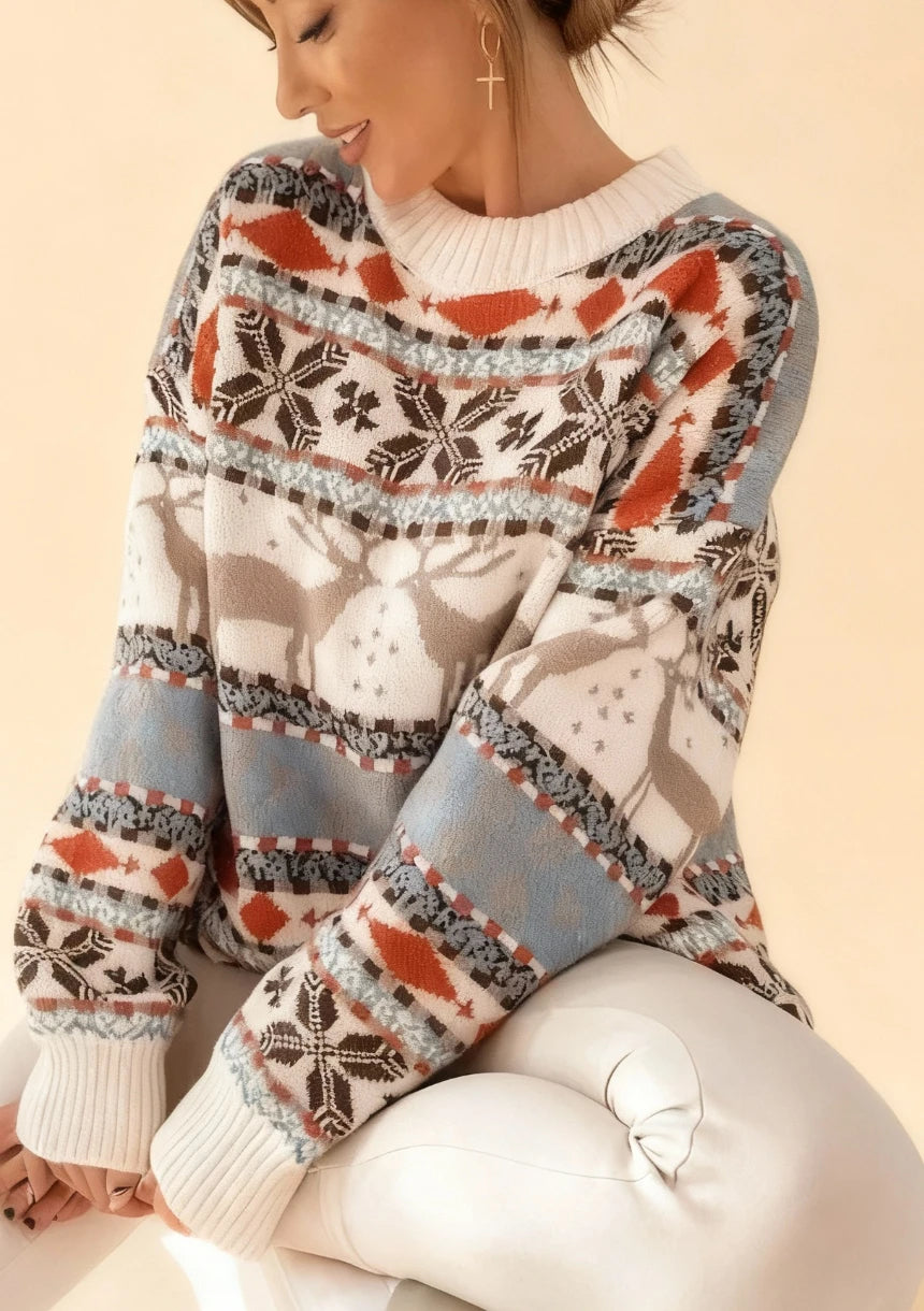 Mięsisty sweter z motywem zimowym