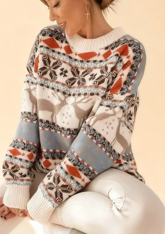 Mięsisty sweter z motywem zimowym