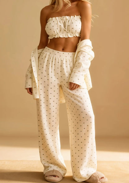 3-częściowa długa piżama w serduszka