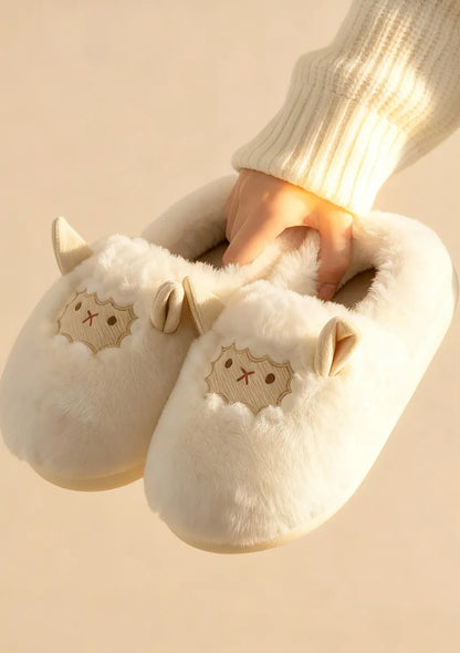 Puszyste kapcie domowe wzór owcy