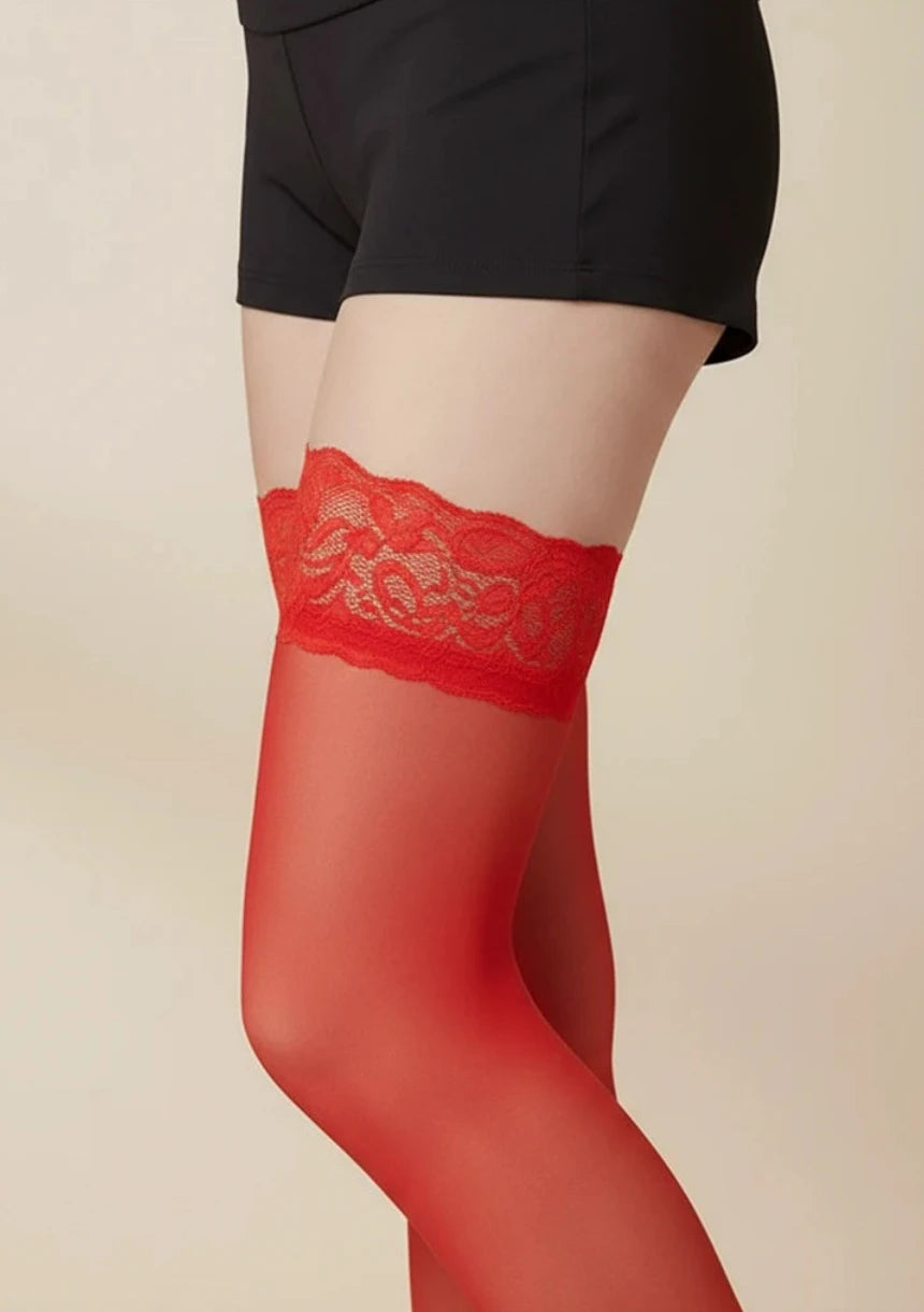 Pończochy samonośne z koronkowym wykończeniem