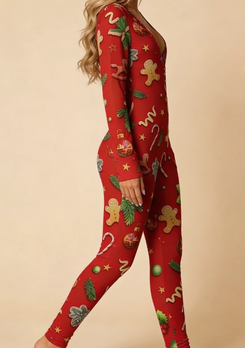 Jednoczęściowa piżama damska z motywem świątecznym