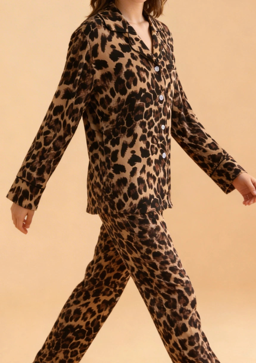 Koszulowa piżama damska w panterkę
