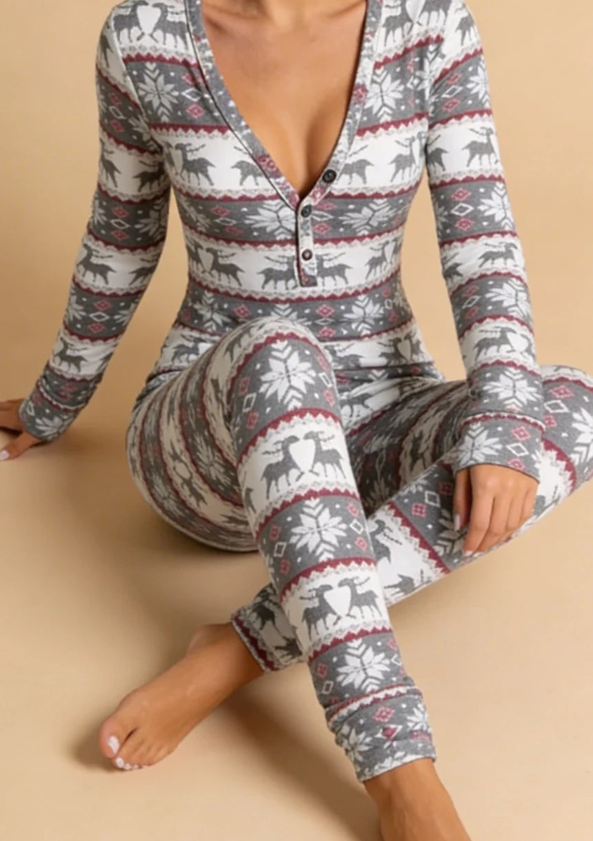 Jednoczęściowa piżama damska z motywem świątecznym