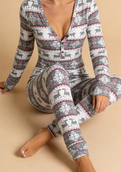 Jednoczęściowa piżama damska z motywem świątecznym