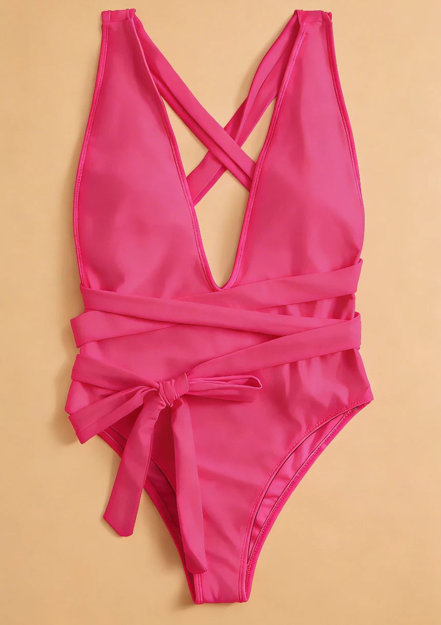 Jednoczęściowy strój kąpielowy z krzyżowanymi ramiączkami