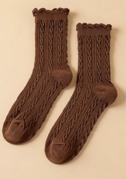 Skarpety damskie w warkoczowy wzór