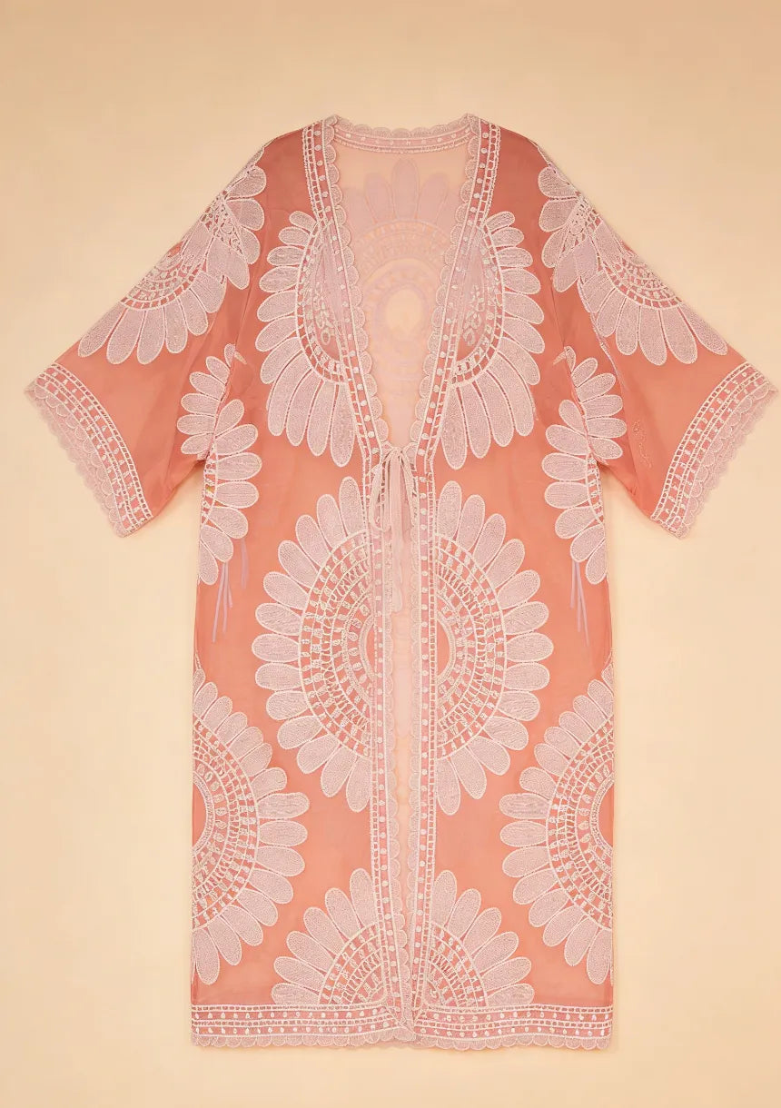 Transparentne kimono plażowe z motywem kwiatów